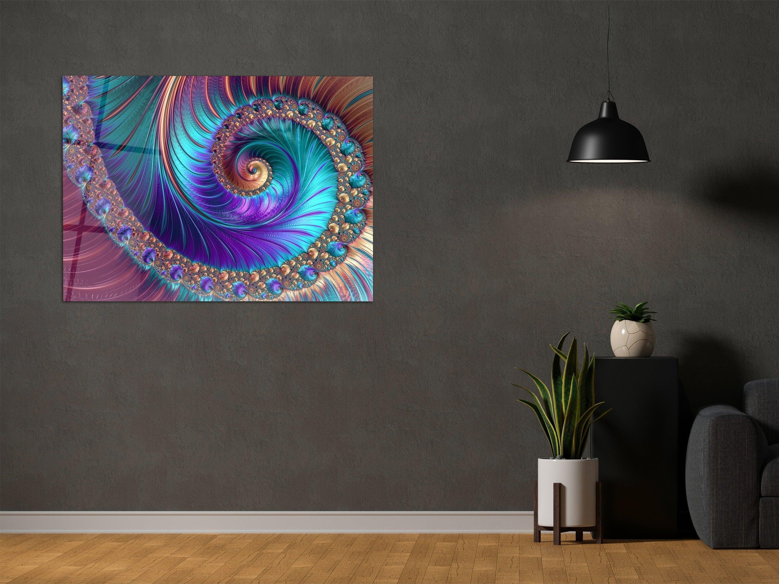 ・"FRACTAL DESIGNS MANDALA DIAMOND SPIRAL DREAMS"・Glass Wall Art - Wonders Of Wall