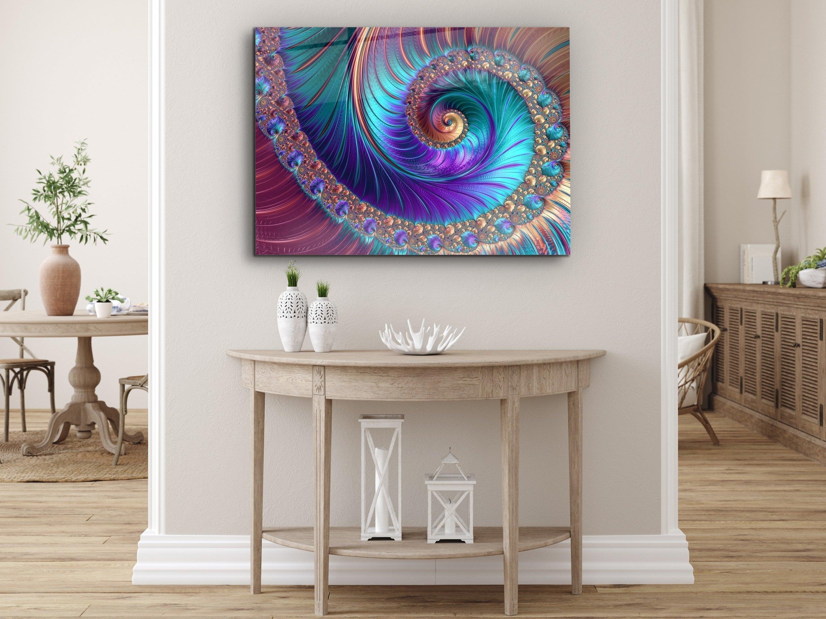 ・"FRACTAL DESIGNS MANDALA DIAMOND SPIRAL DREAMS"・Glass Wall Art - Wonders Of Wall