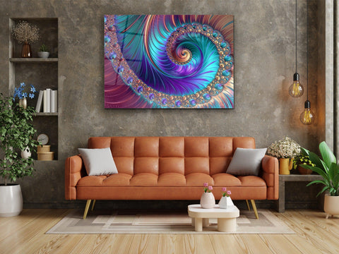 ・"FRACTAL DESIGNS MANDALA DIAMOND SPIRAL DREAMS"・Glass Wall Art - Wonders Of Wall
