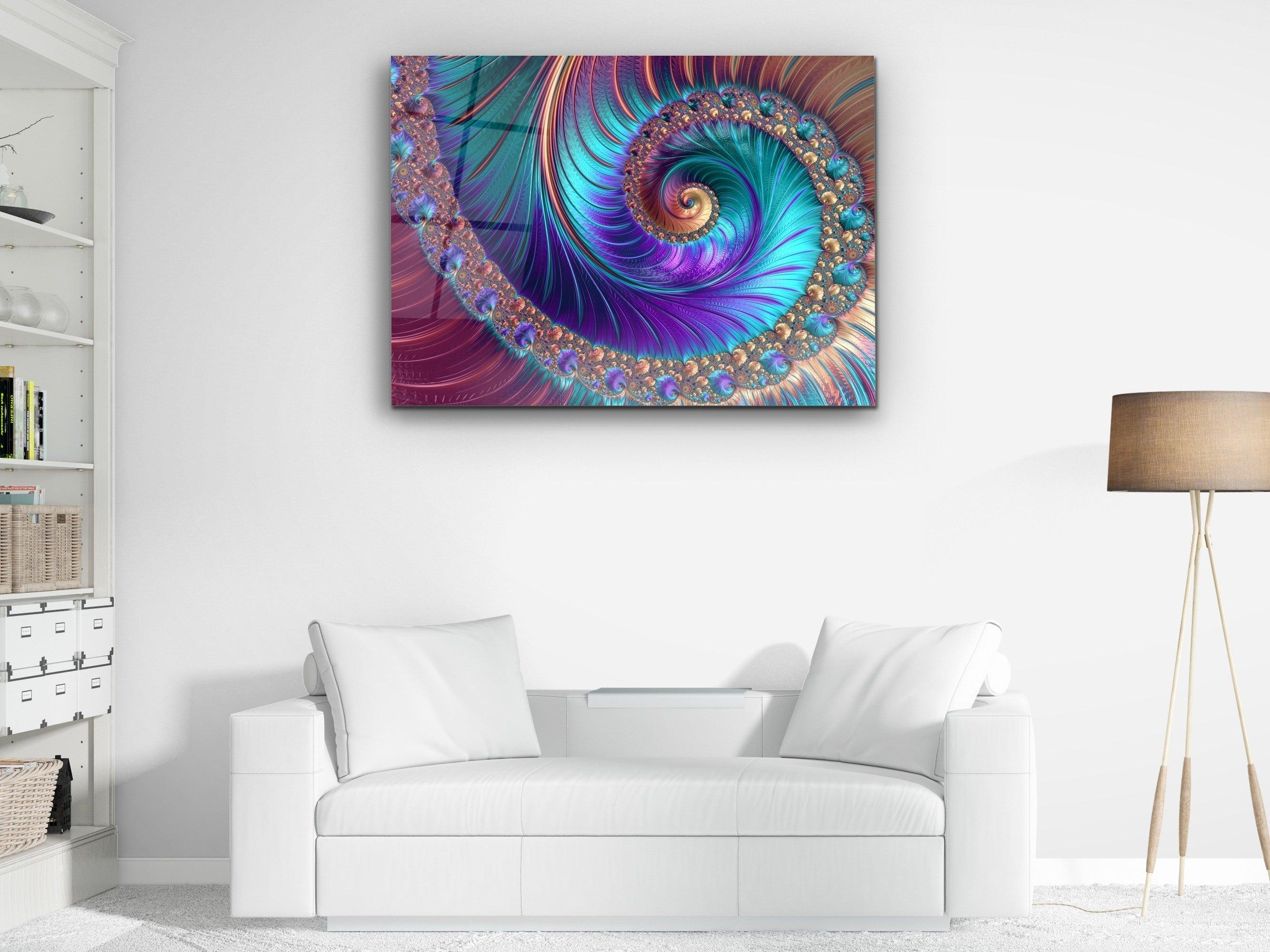 ・"FRACTAL DESIGNS MANDALA DIAMOND SPIRAL DREAMS"・Glass Wall Art - Wonders Of Wall