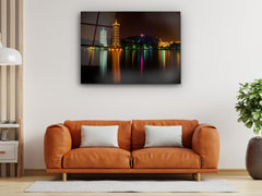 ・"Banyan Lake Pagodas - China"・Glass Wall Art