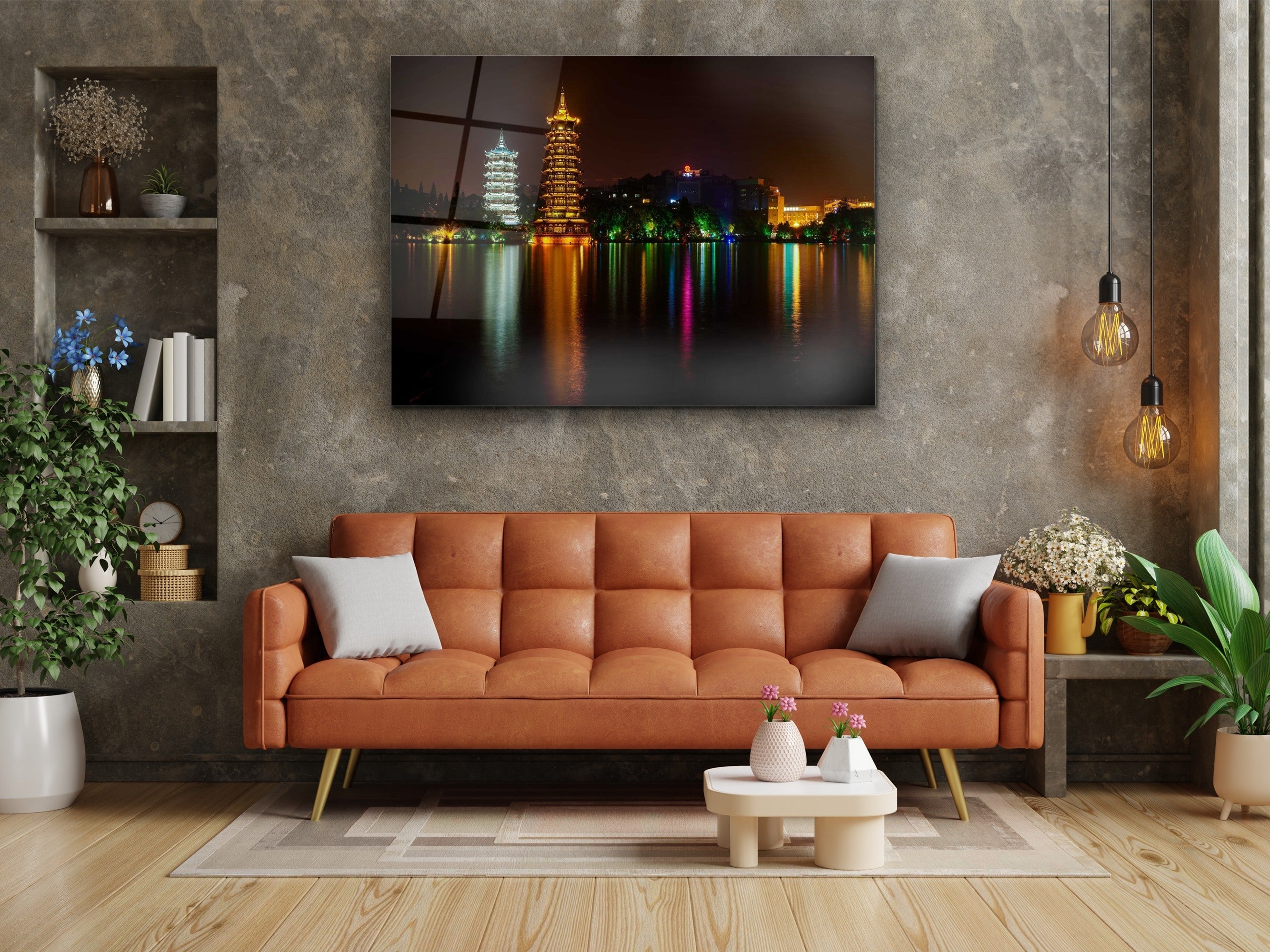 ・"Banyan Lake Pagodas - China"・Glass Wall Art