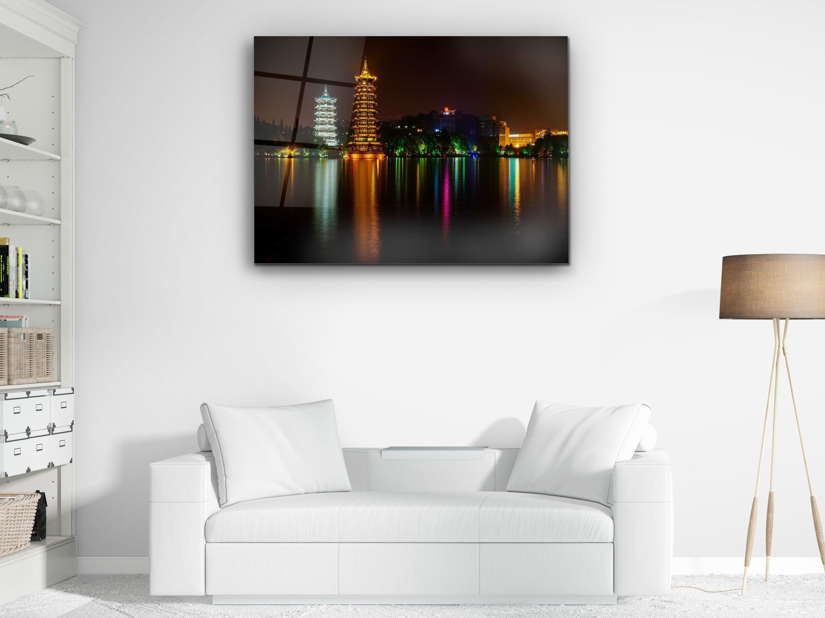 ・"Banyan Lake Pagodas - China"・Glass Wall Art