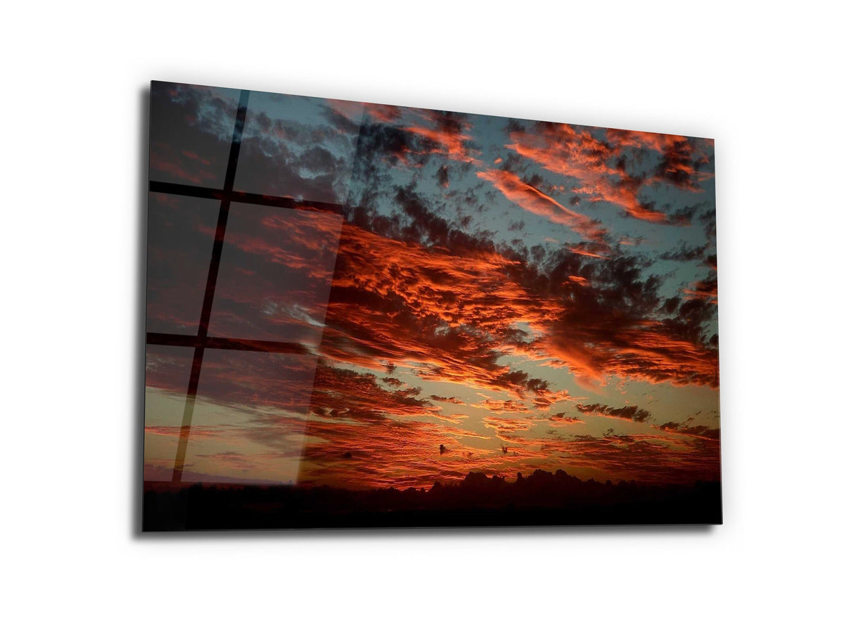 ・"Fiery Sunset Sky"・Glass Wall Art