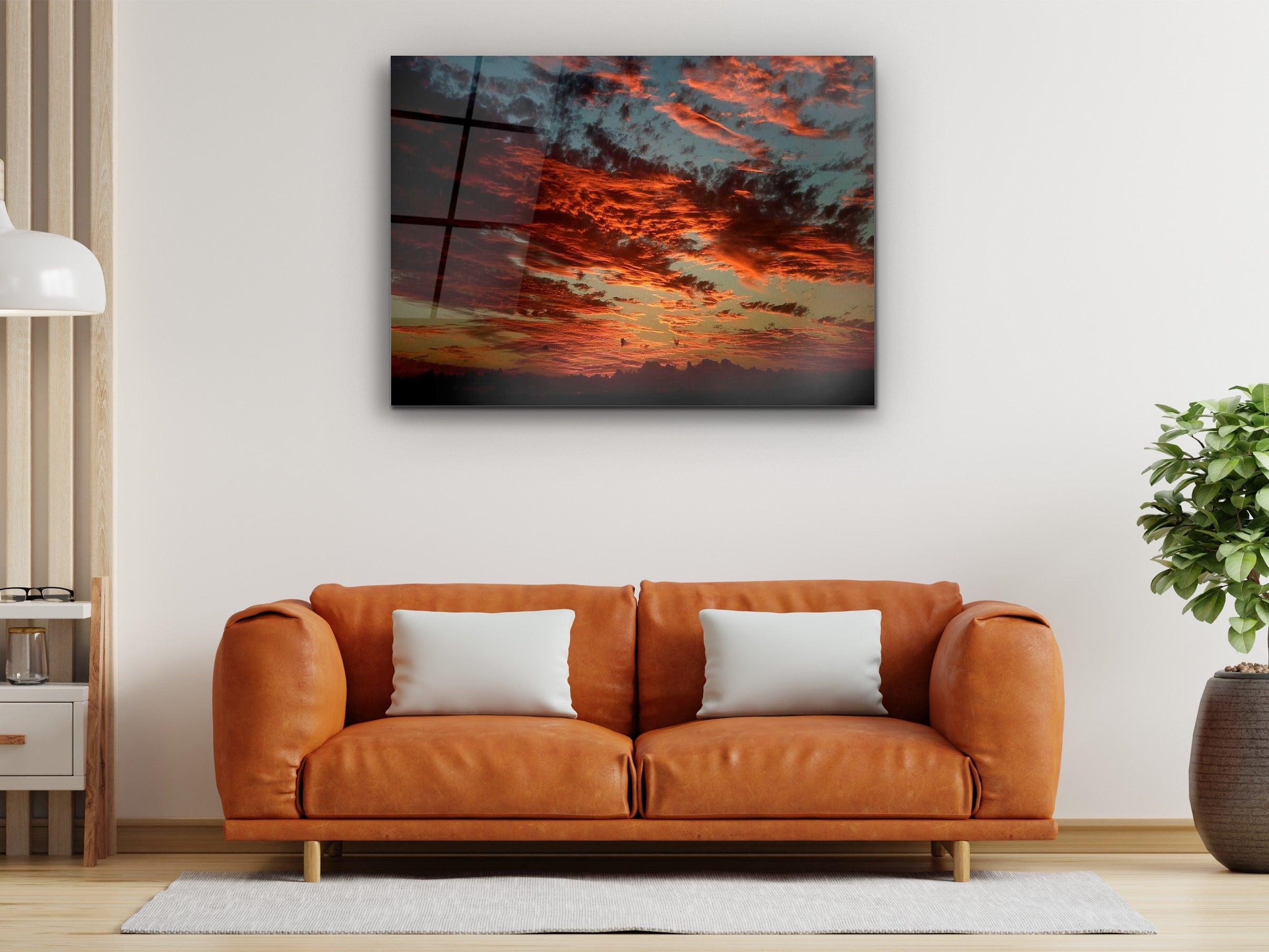 ・"Fiery Sunset Sky"・Glass Wall Art