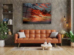 ・"Fiery Sunset Sky"・Glass Wall Art