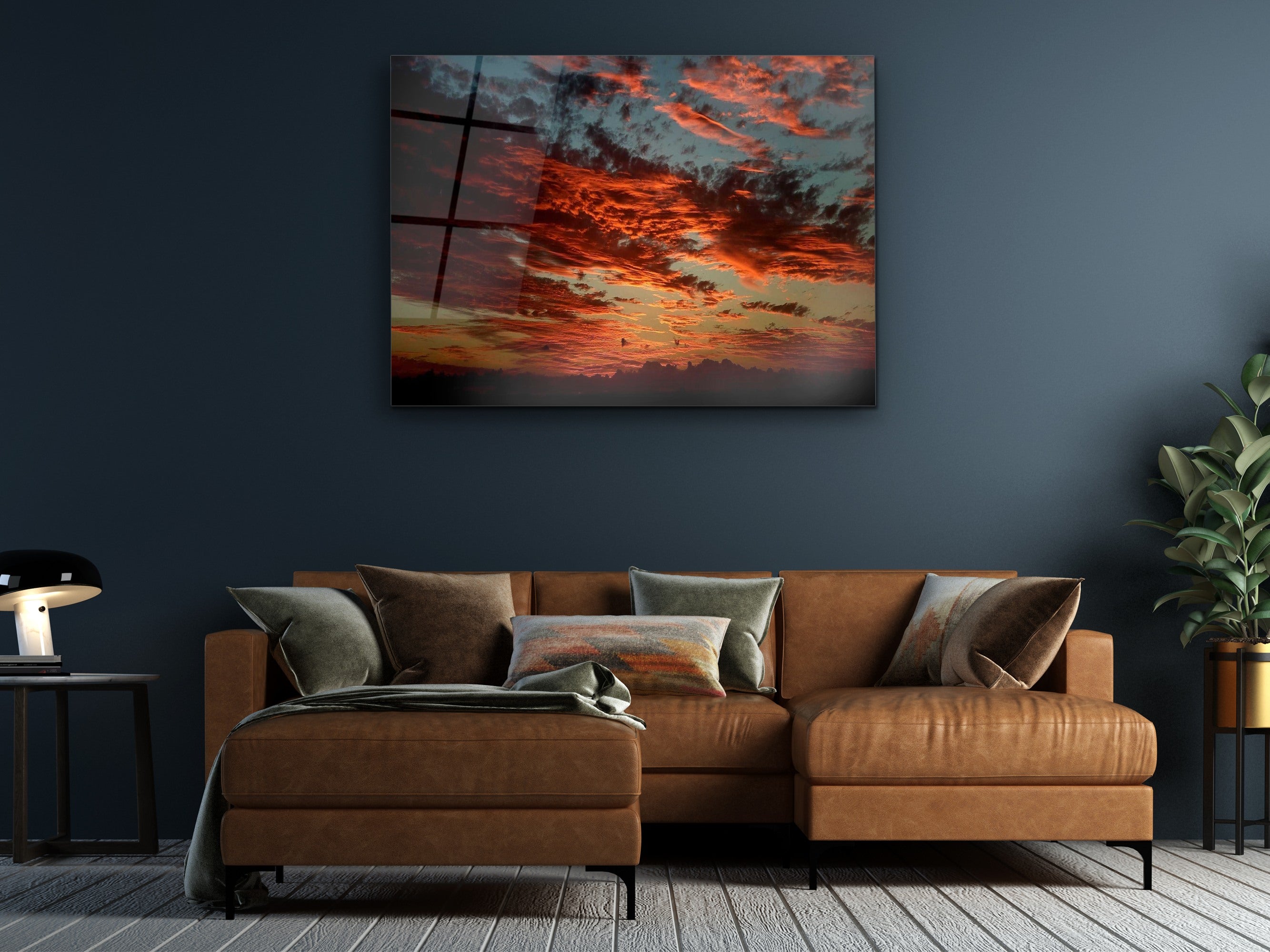 ・"Fiery Sunset Sky"・Glass Wall Art