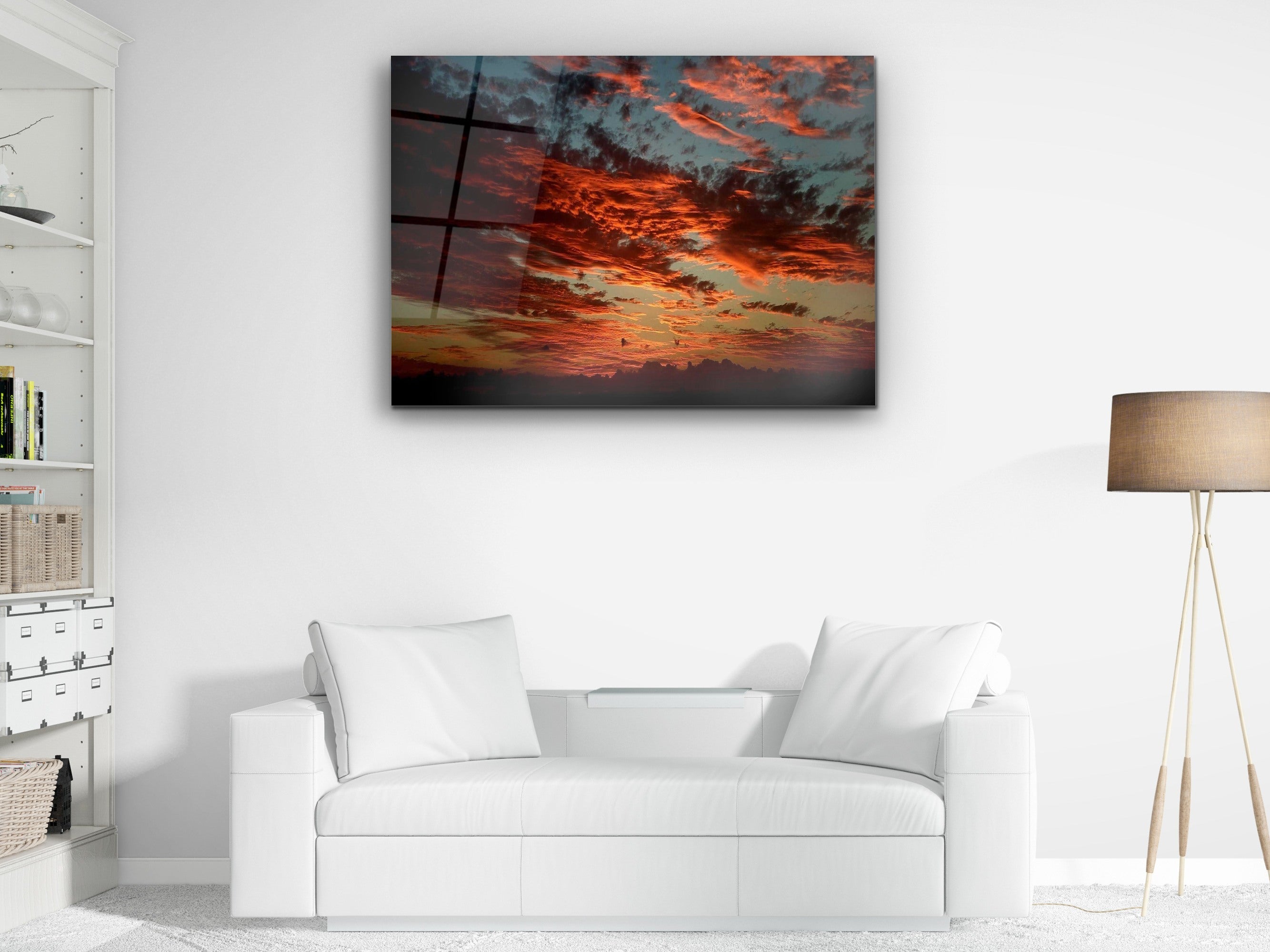 ・"Fiery Sunset Sky"・Glass Wall Art