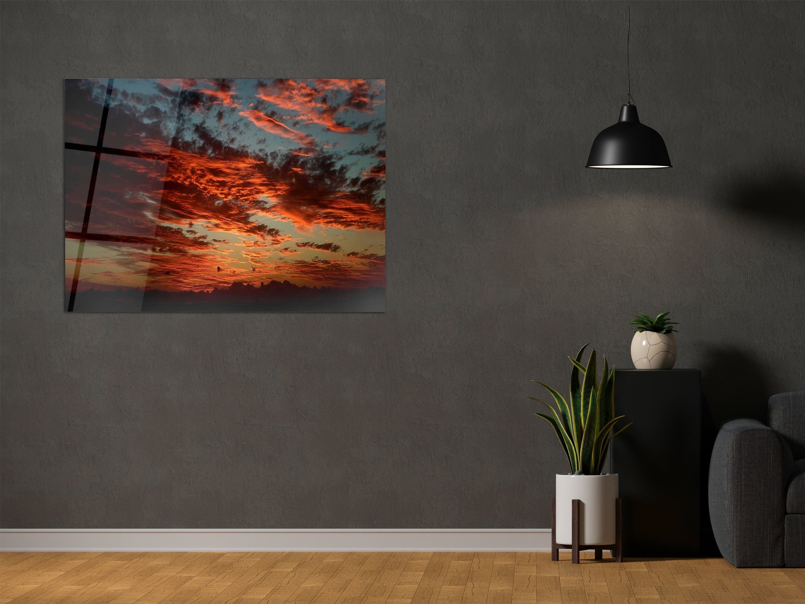 ・"Fiery Sunset Sky"・Glass Wall Art