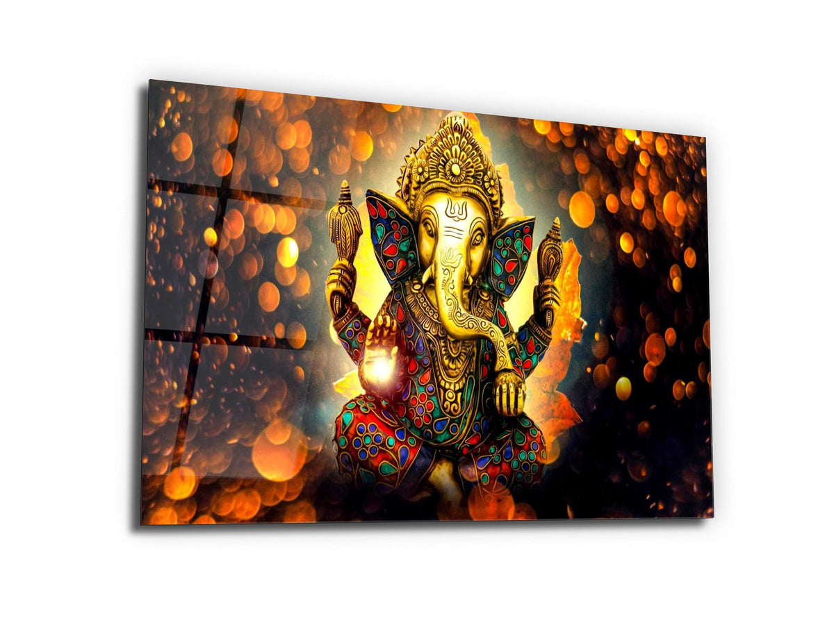 ・"Golden Ganesha "・Glass Wall Art