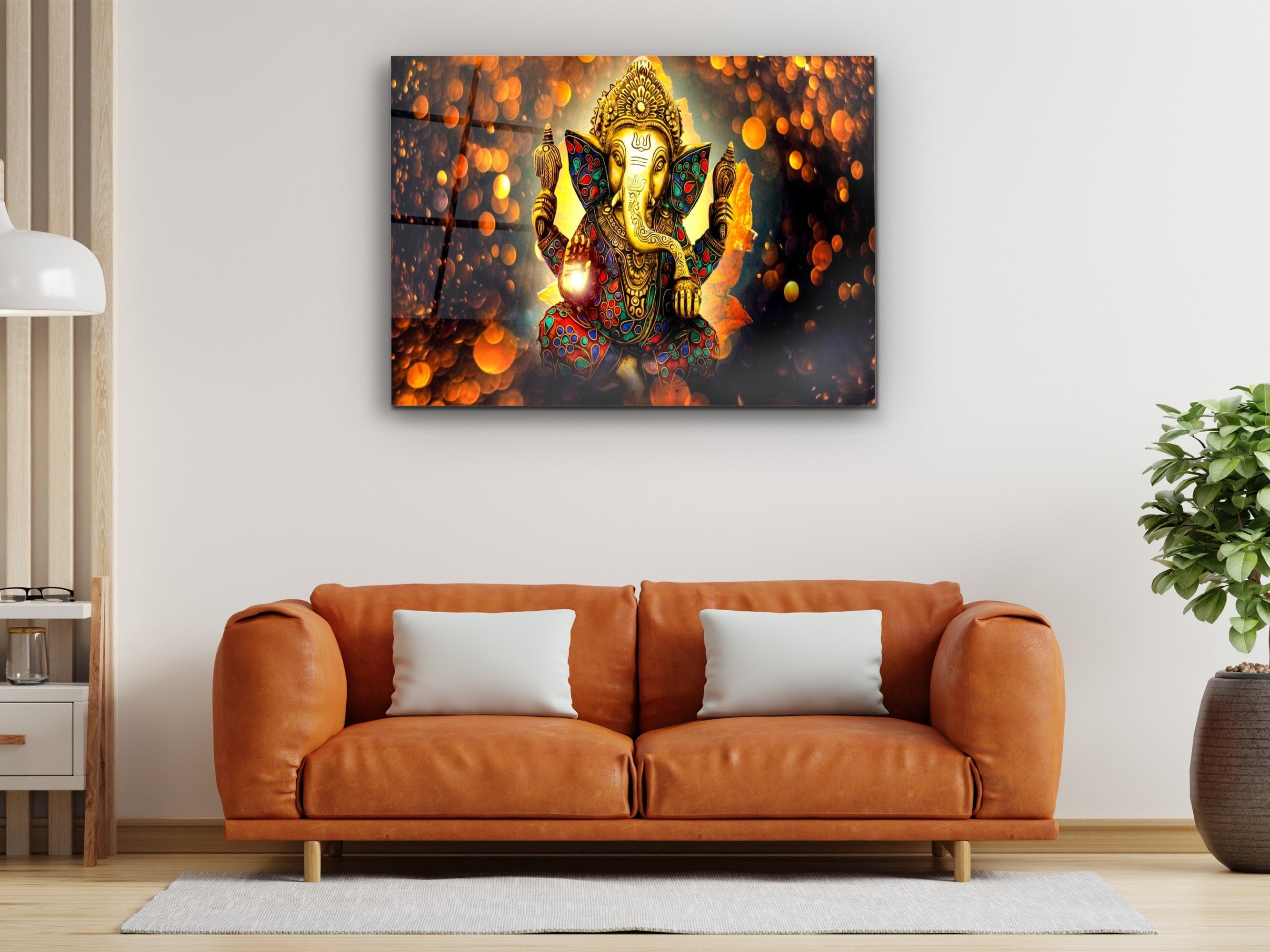 ・"Golden Ganesha "・Glass Wall Art