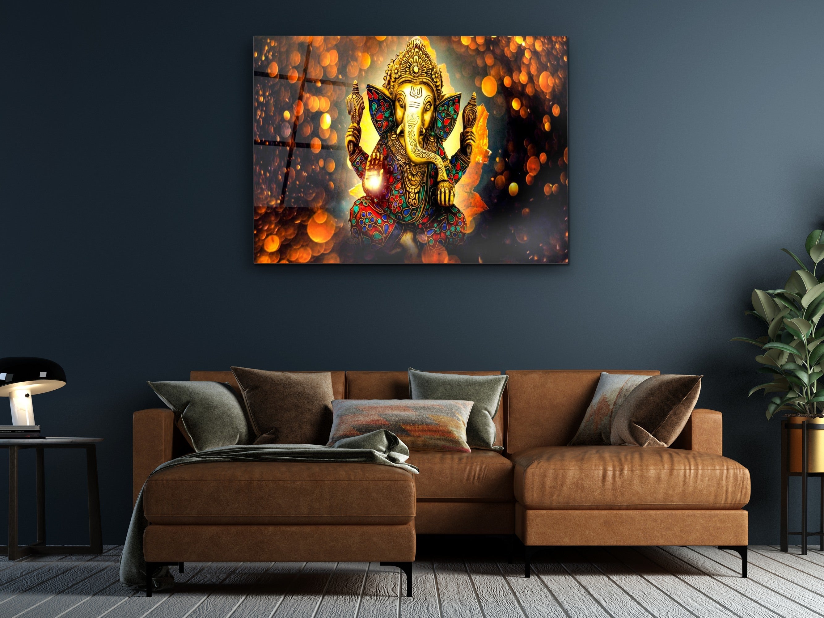 ・"Golden Ganesha "・Glass Wall Art