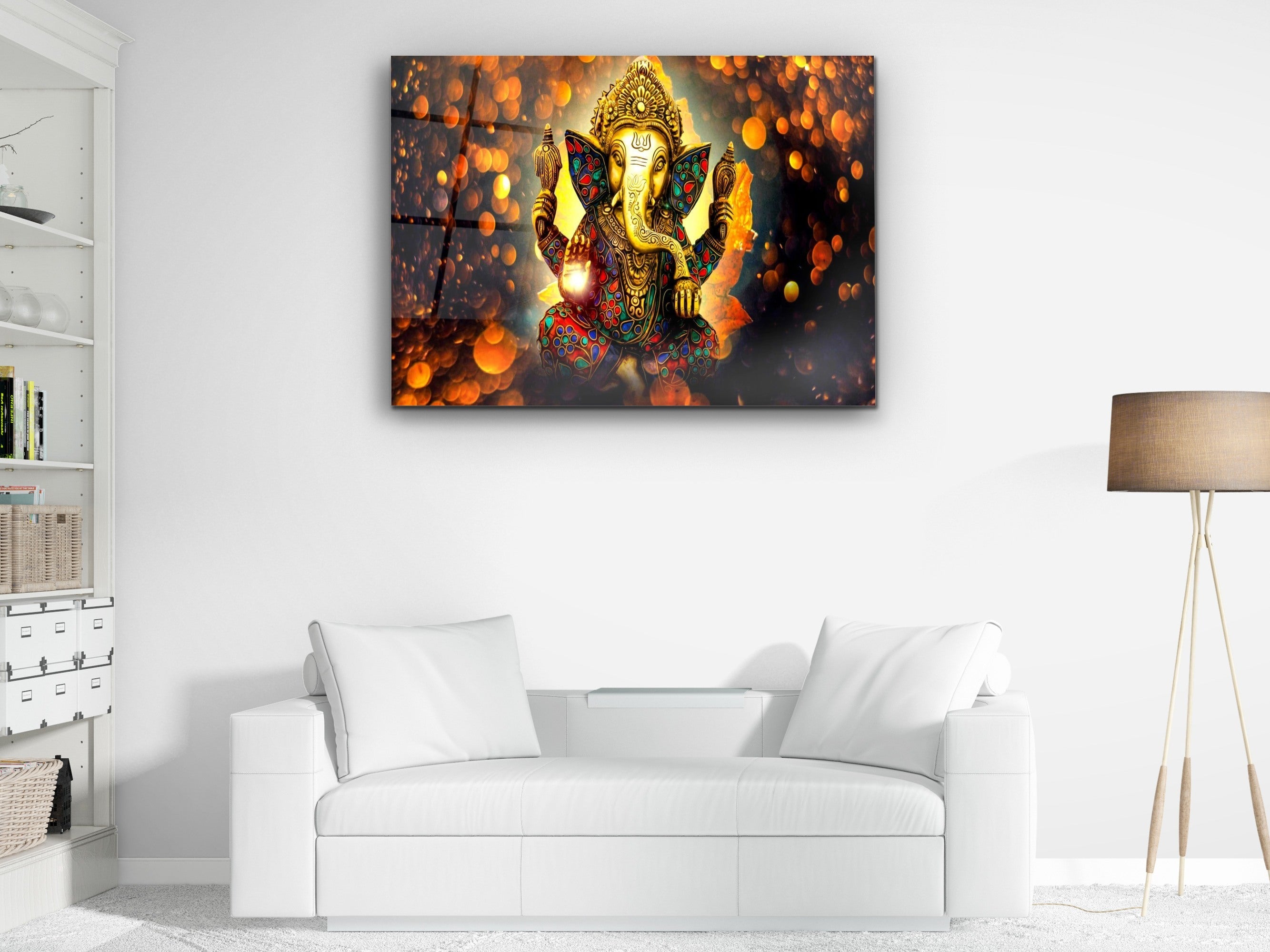 ・"Golden Ganesha "・Glass Wall Art