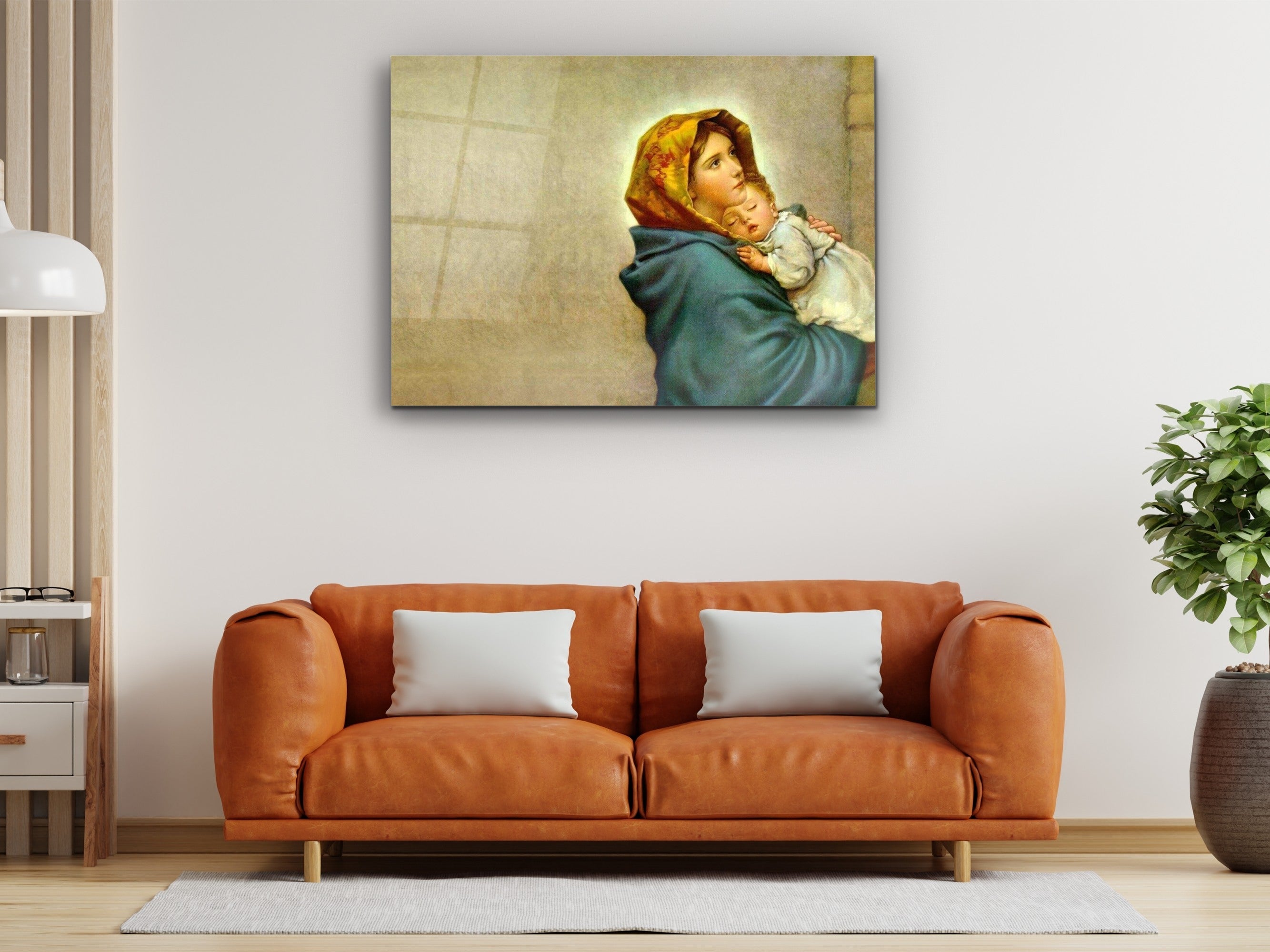 ・"Blessed Mother and Child"・Glass Wall Art