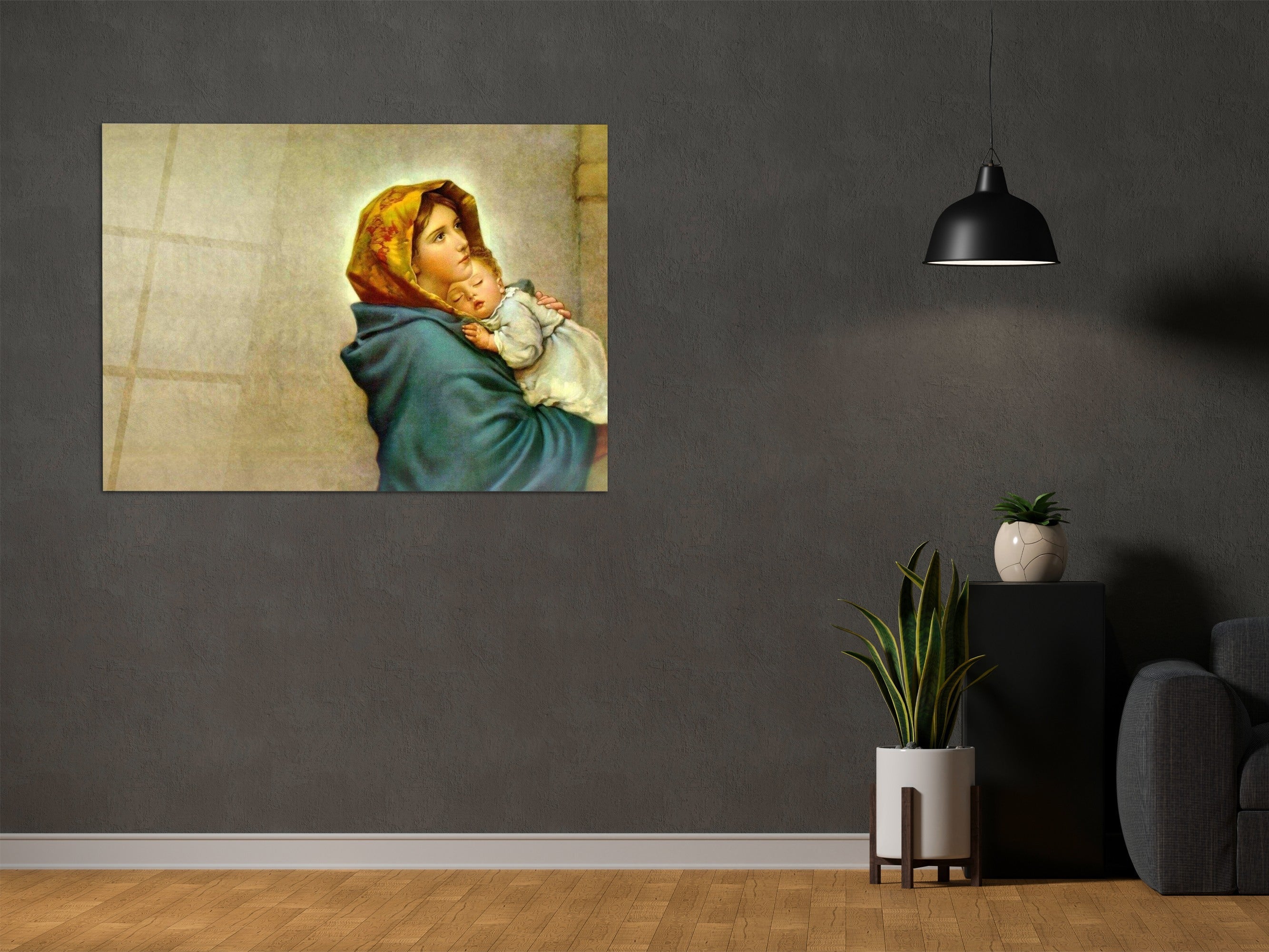 ・"Blessed Mother and Child"・Glass Wall Art