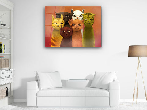 ・"Cat Family"・Glass Wall Art