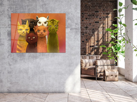・"Cat Family"・Glass Wall Art