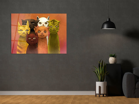 ・"Cat Family"・Glass Wall Art