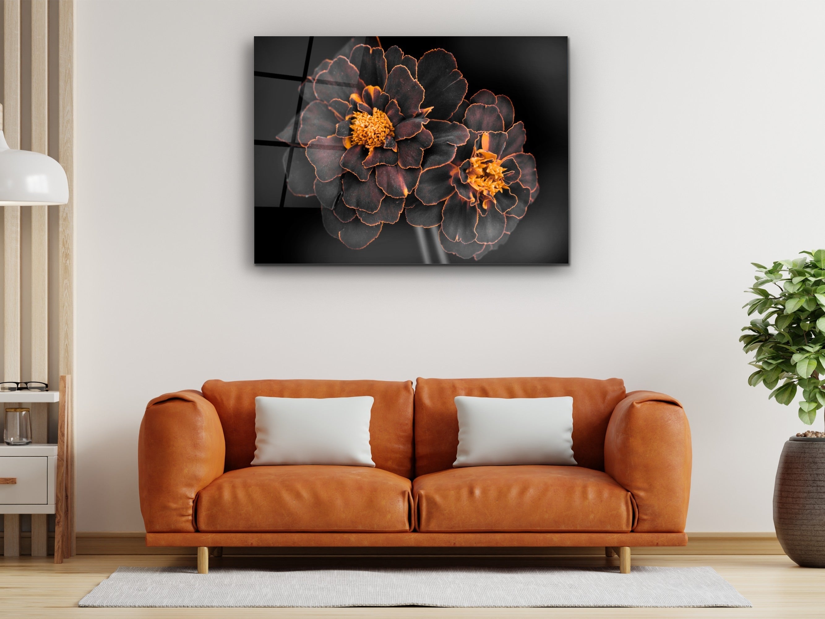 ・"Fiery Blossoms"・Glass Wall Art