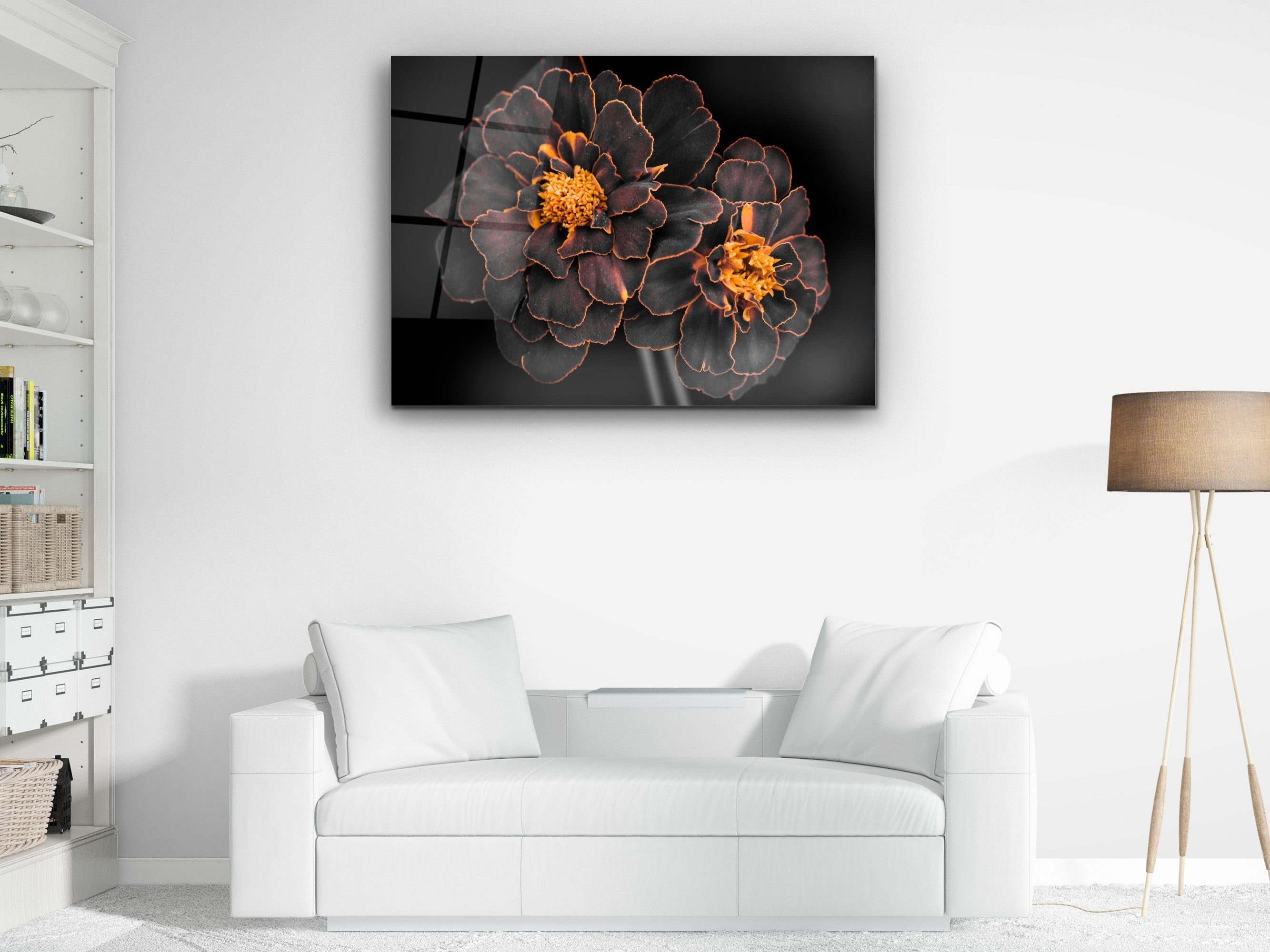 ・"Fiery Blossoms"・Glass Wall Art