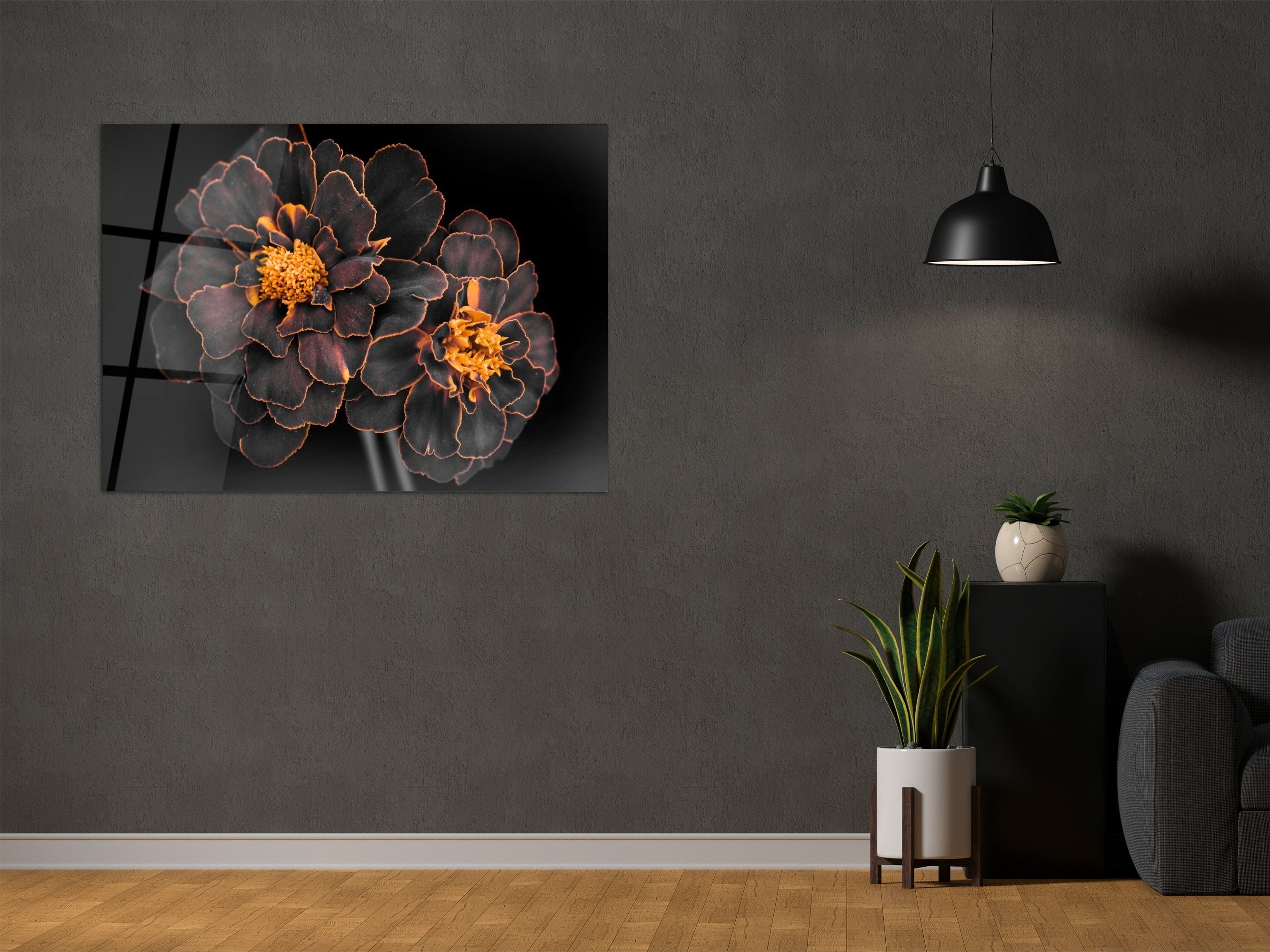 ・"Fiery Blossoms"・Glass Wall Art