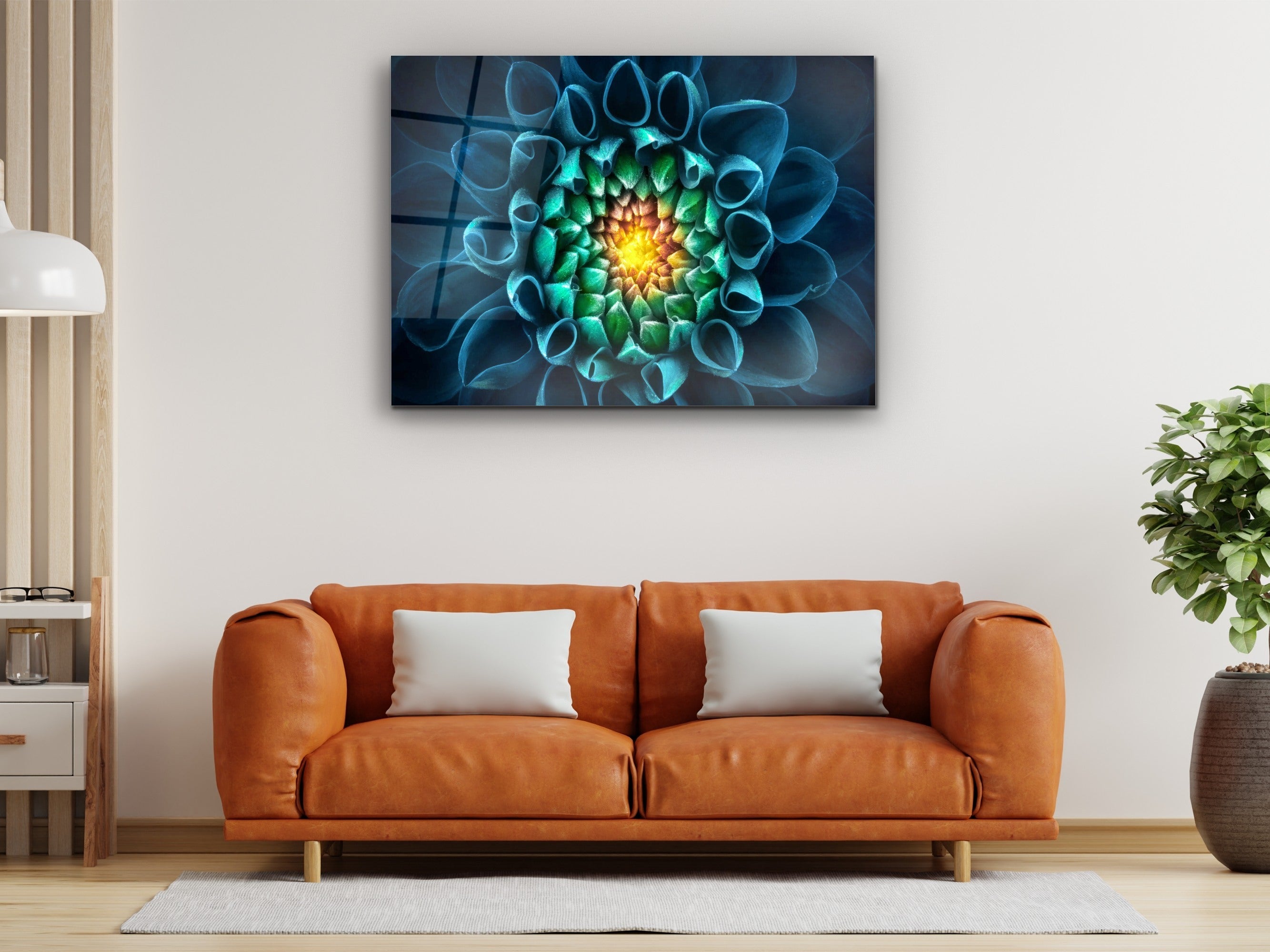 ・"Aqua Bloom "・Glass Wall Art