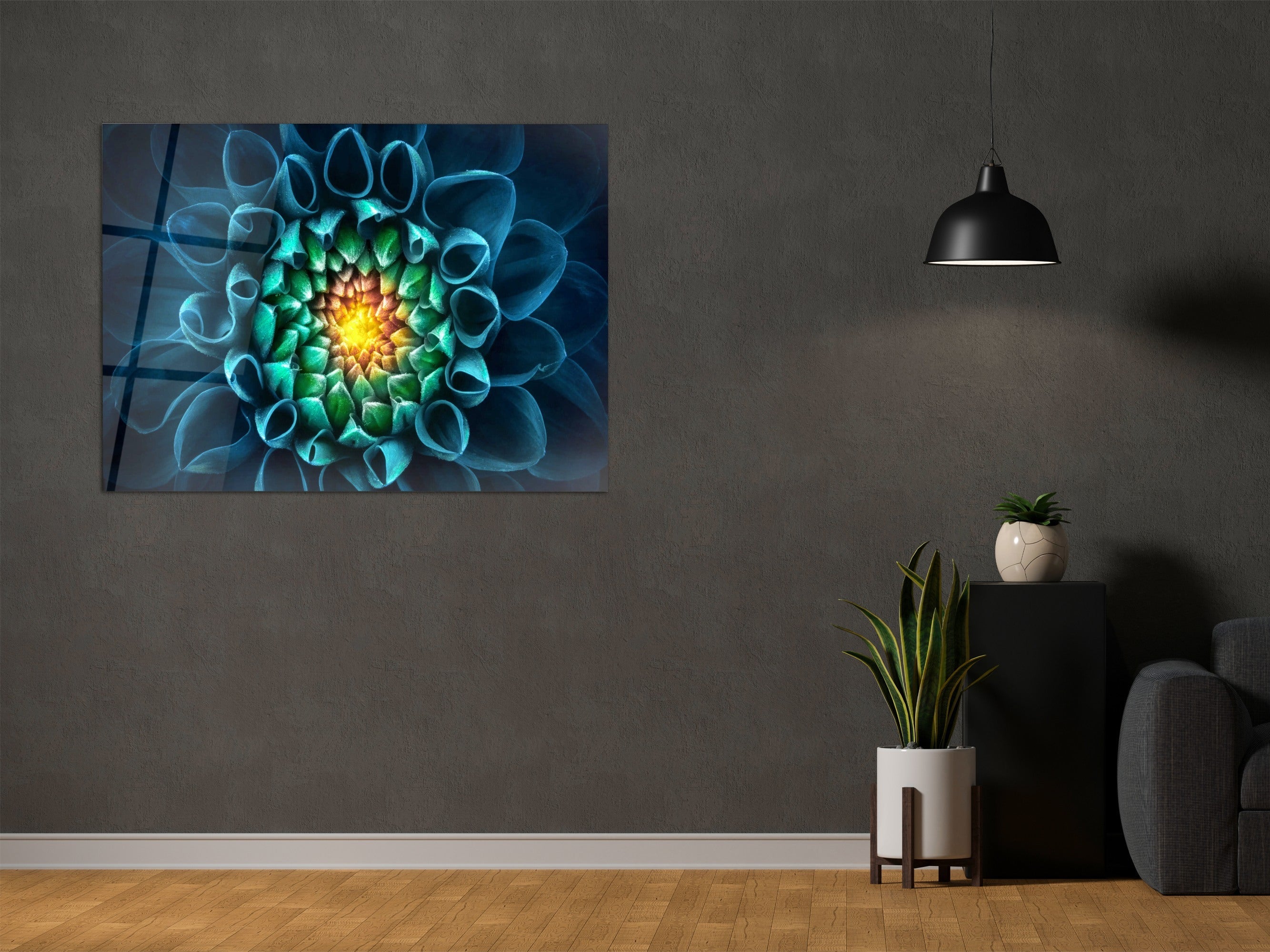 ・"Aqua Bloom "・Glass Wall Art