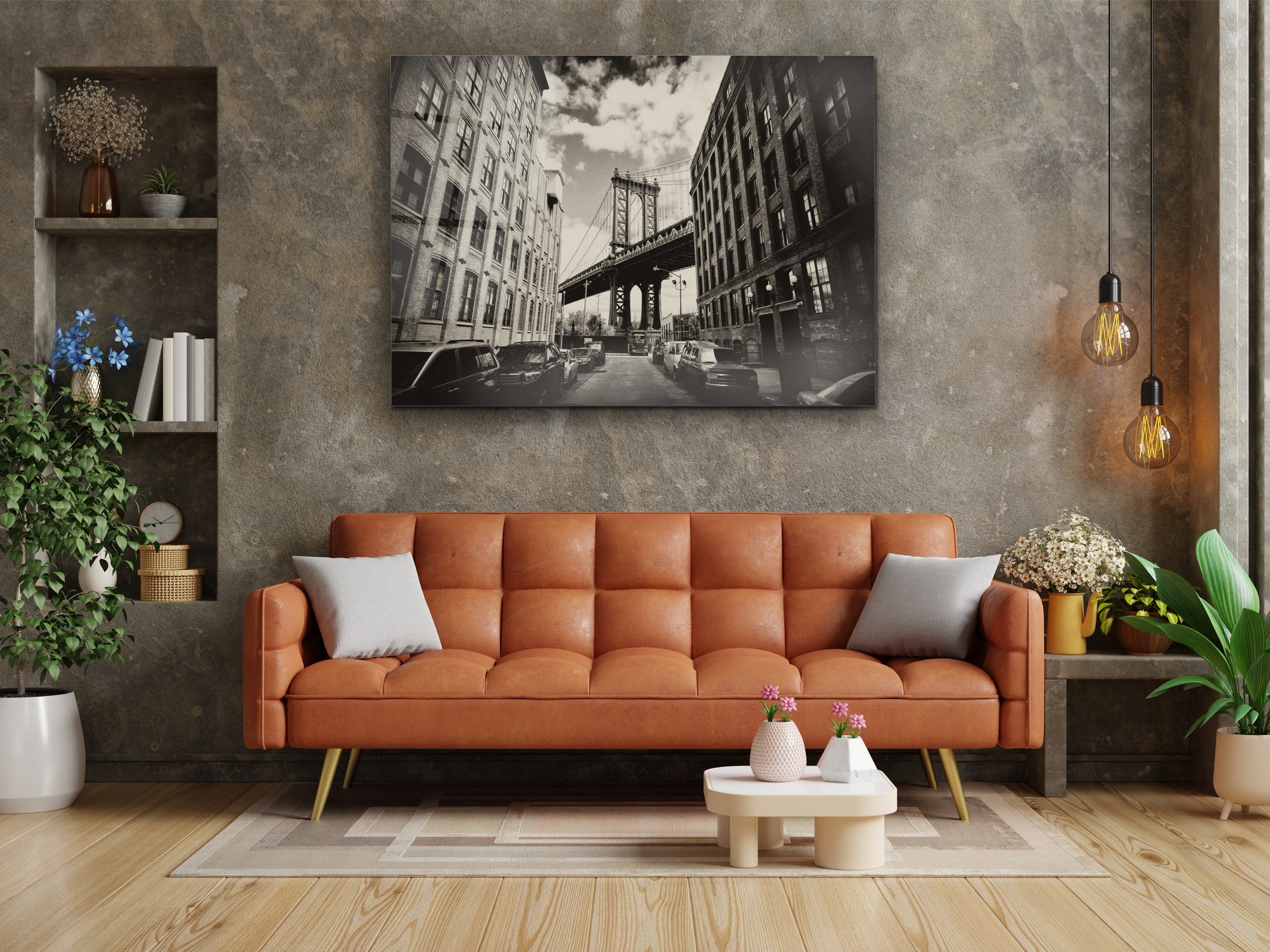 ・"Manhattan Bridge and Brooklyn Skyline"・Glass Wall Art