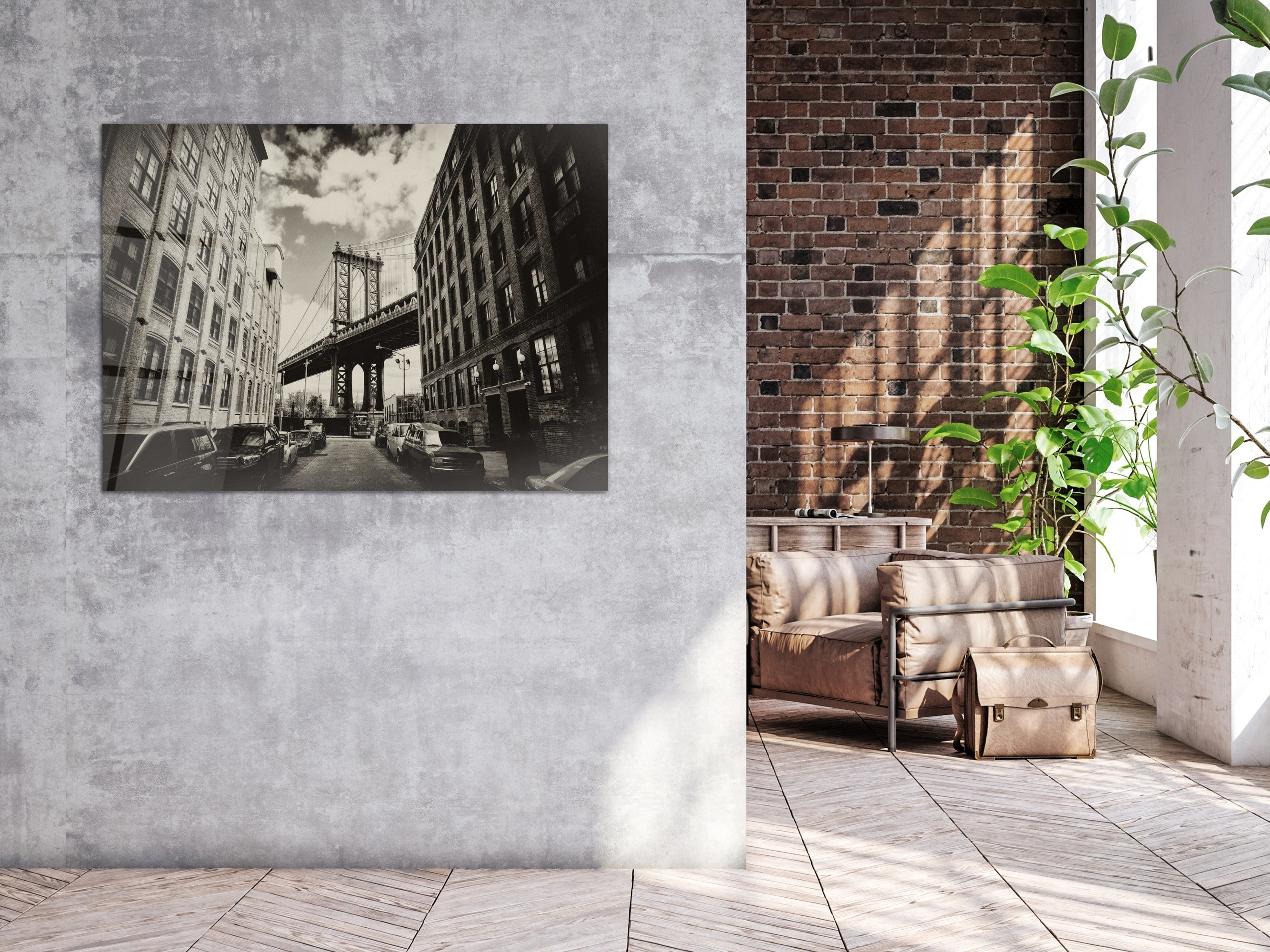 ・"Manhattan Bridge and Brooklyn Skyline"・Glass Wall Art