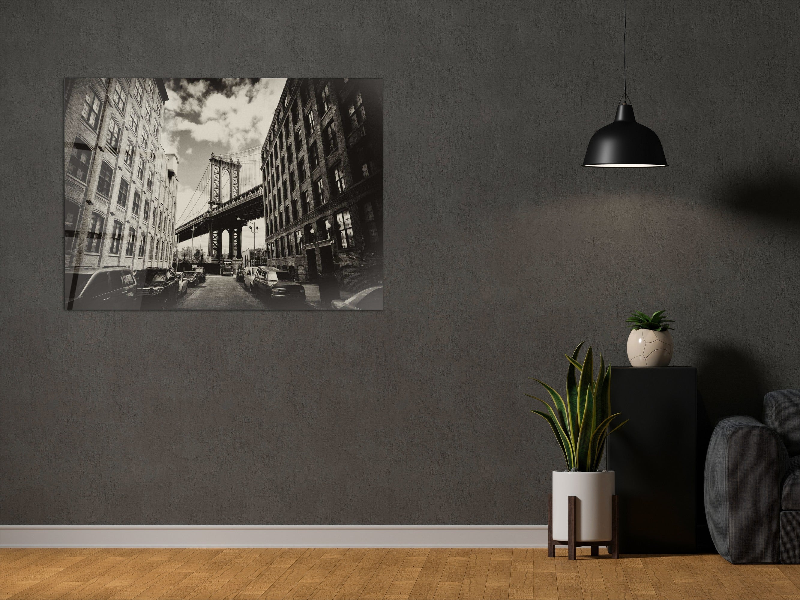 ・"Manhattan Bridge and Brooklyn Skyline"・Glass Wall Art