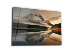 ・"Surreal Mountain Lake Reflection"・Glass Wall Art