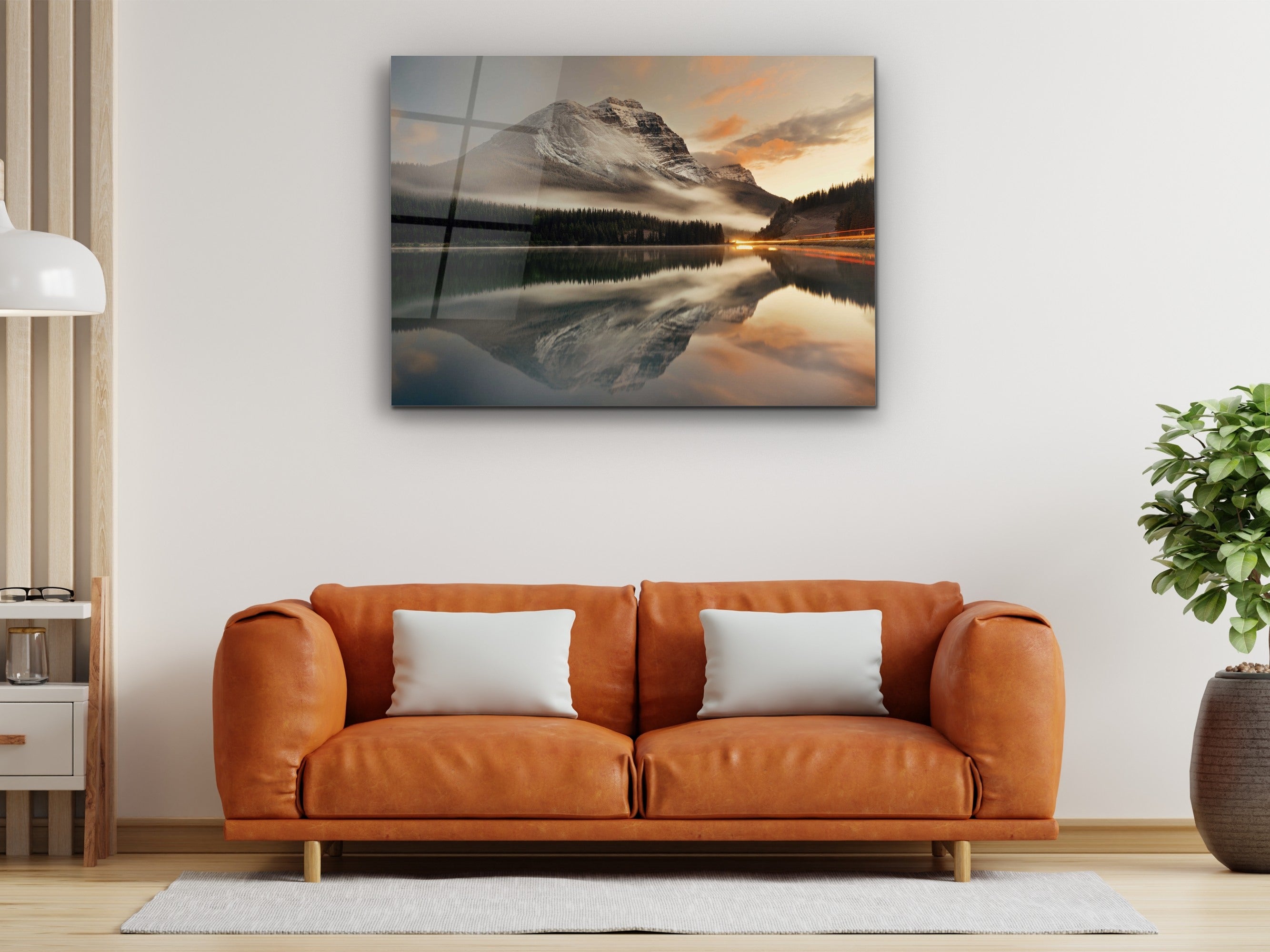 ・"Surreal Mountain Lake Reflection"・Glass Wall Art