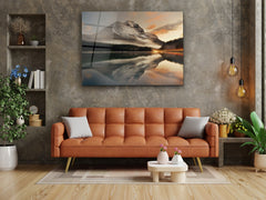 ・"Surreal Mountain Lake Reflection"・Glass Wall Art