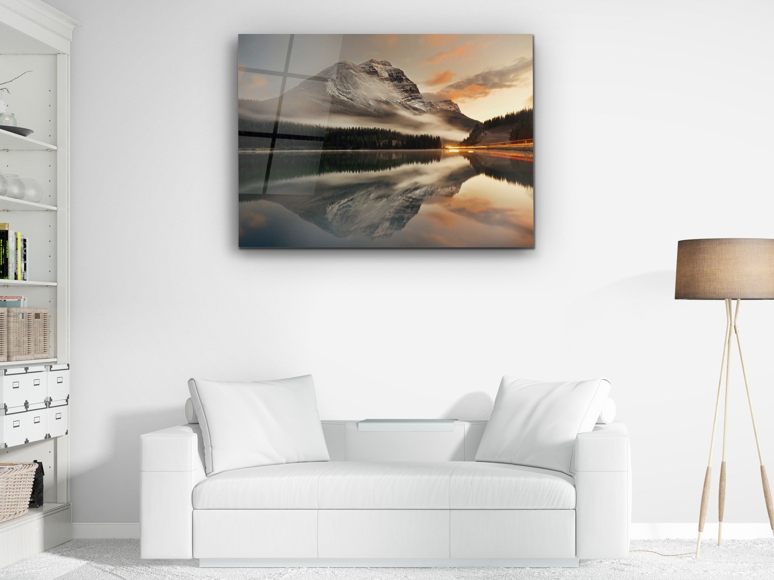 ・"Surreal Mountain Lake Reflection"・Glass Wall Art