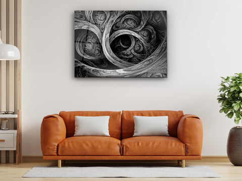 ・"Glossy Golden Fractal"・Glass Wall Art