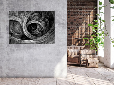 ・"Glossy Golden Fractal"・Glass Wall Art