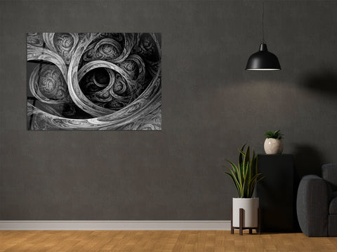 ・"Glossy Golden Fractal"・Glass Wall Art