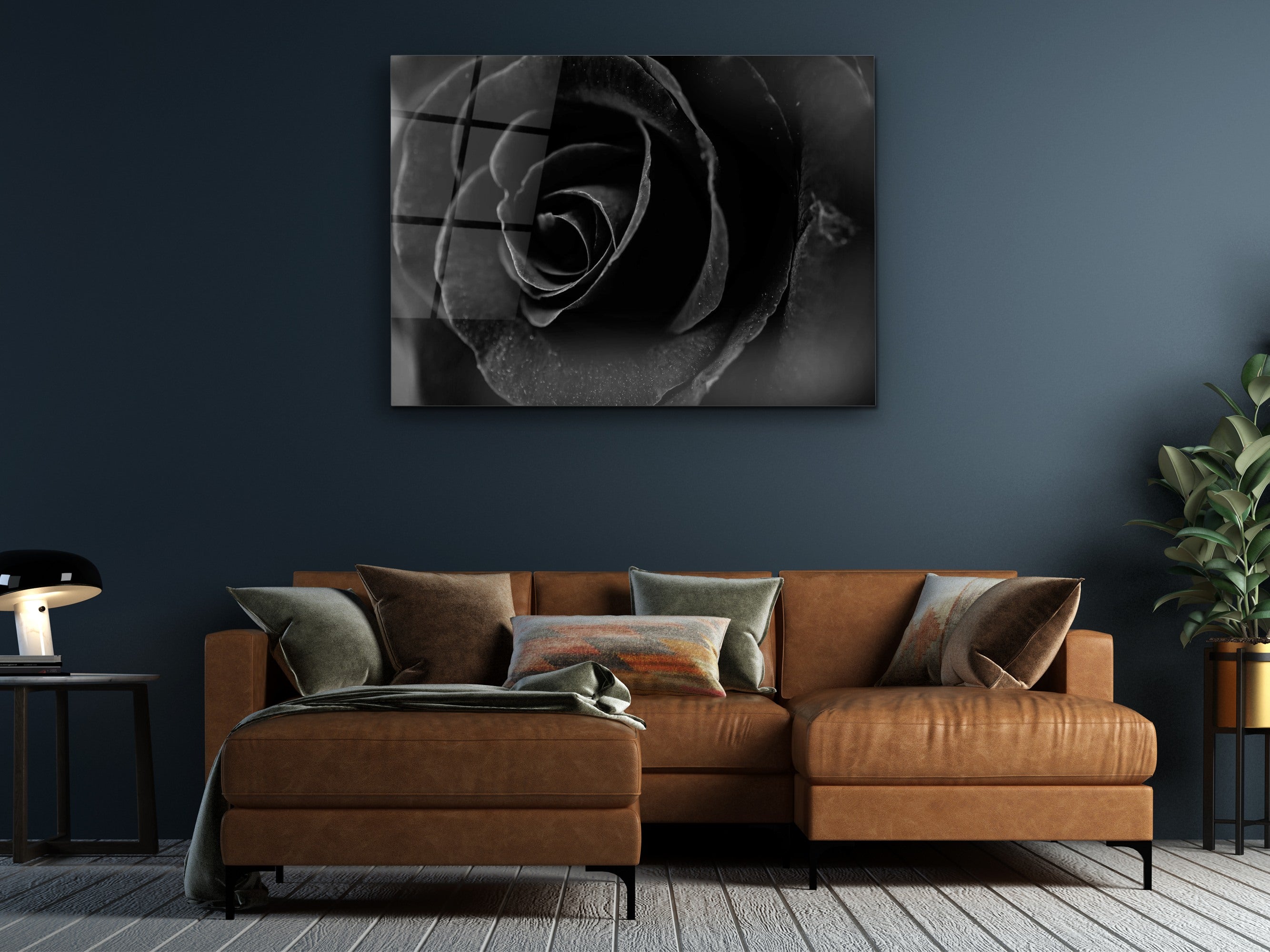 ・"Mysterious Dark Rose "・Glass Wall Art