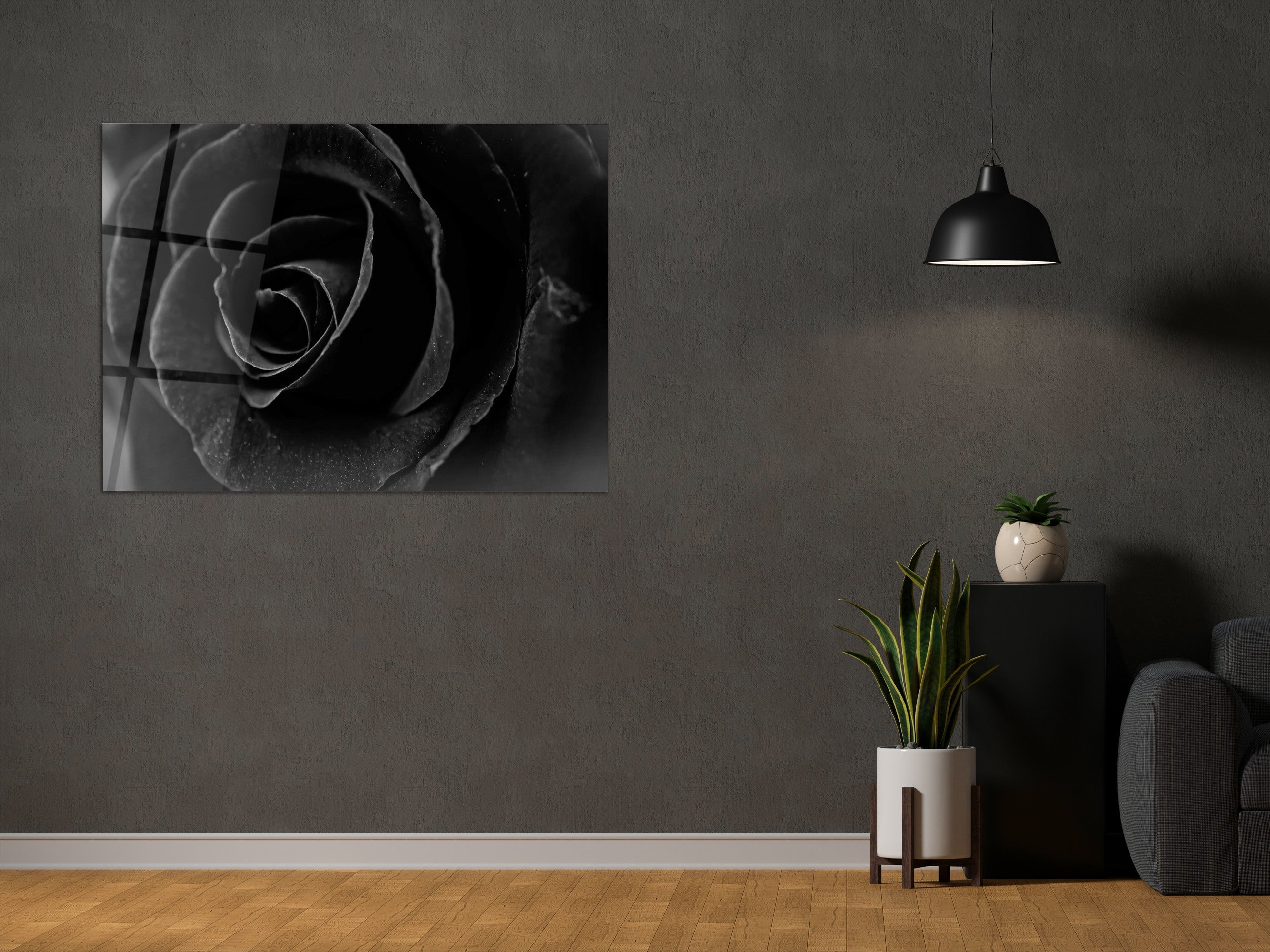 ・"Mysterious Dark Rose "・Glass Wall Art