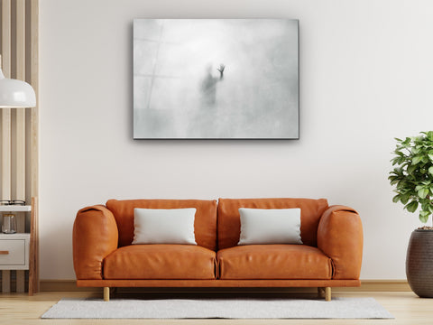 ・"Enigmatic Man Behind Glass"・Glass Wall Art