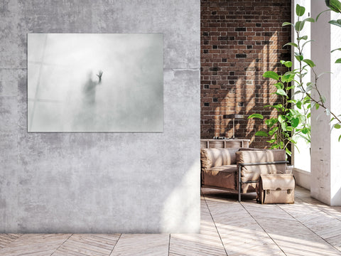・"Enigmatic Man Behind Glass"・Glass Wall Art