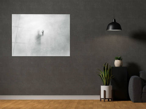 ・"Enigmatic Man Behind Glass"・Glass Wall Art