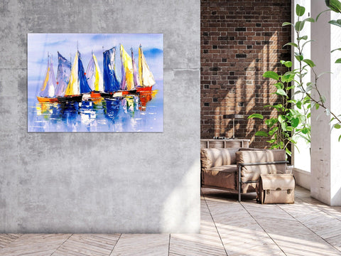 ・"Nautical Sailing Boat Oil Painting"・Glass Wall Art - Wonders Of Wall