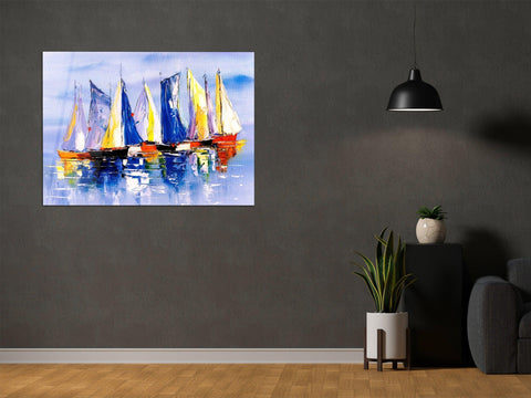・"Nautical Sailing Boat Oil Painting"・Glass Wall Art - Wonders Of Wall