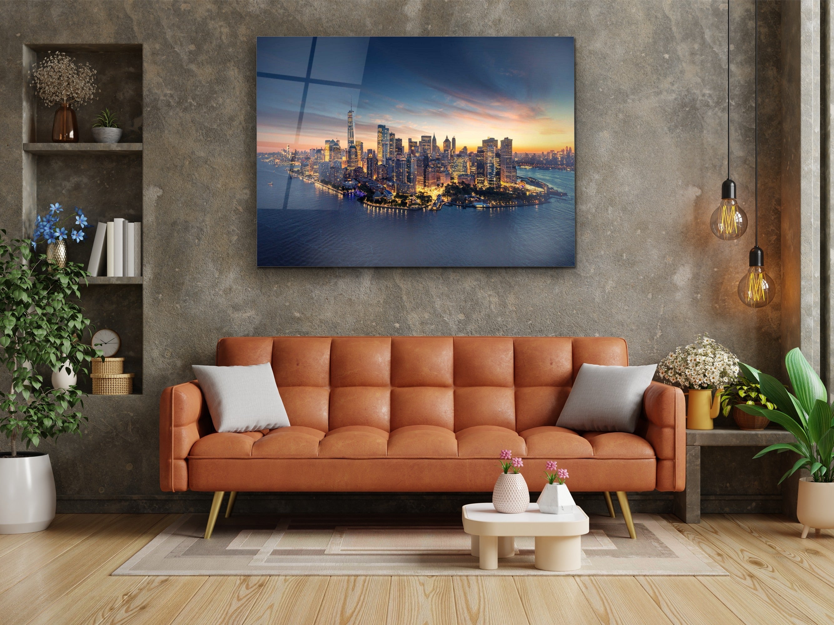 ・"Sunrise over New York City"・Glass Wall Art