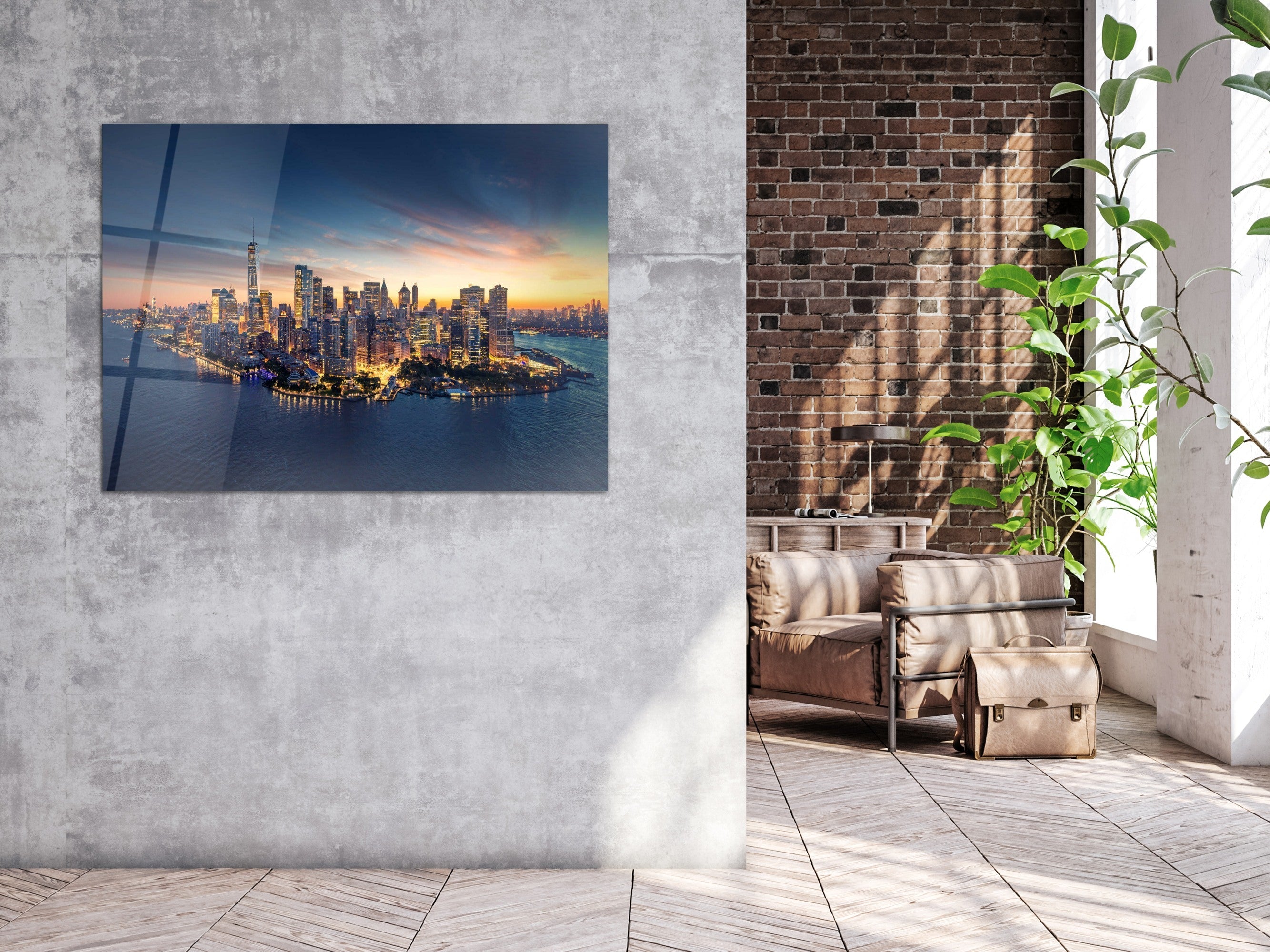 ・"Sunrise over New York City"・Glass Wall Art