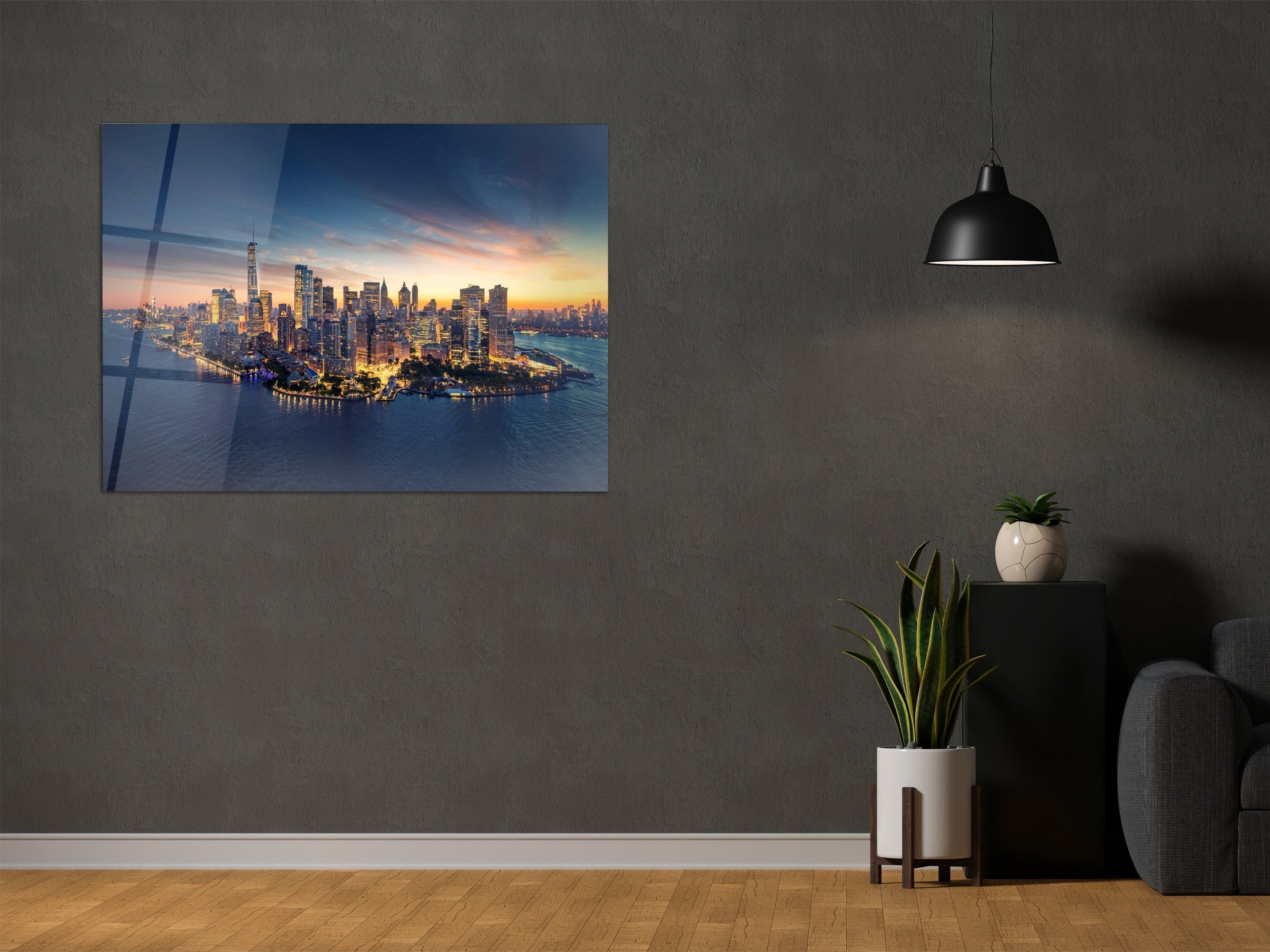 ・"Sunrise over New York City"・Glass Wall Art