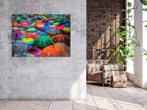 ・"Colorful Umbrellas"・Glass Wall Art