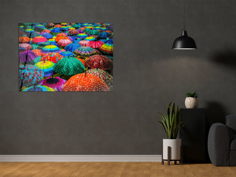 ・"Colorful Umbrellas"・Glass Wall Art