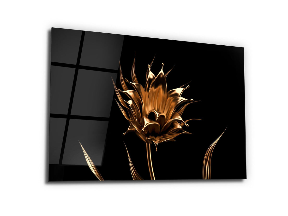 ・"Golden Flower"・Glass Wall Art